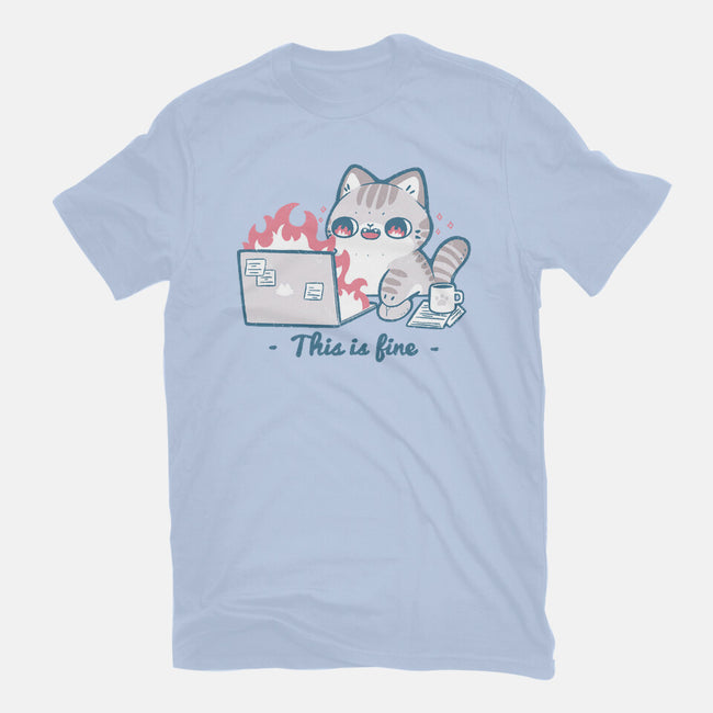 This Is Fine Cat Working-Unisex-Basic-Tee-xMorfina