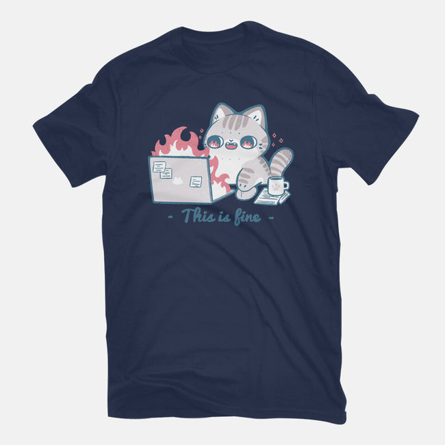 This Is Fine Cat Working-Unisex-Basic-Tee-xMorfina