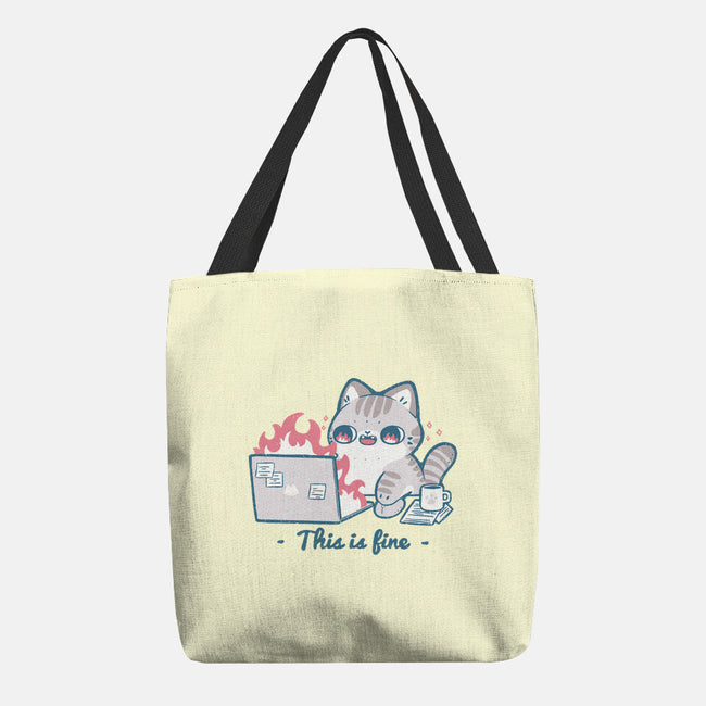 This Is Fine Cat Working-None-Basic Tote-Bag-xMorfina