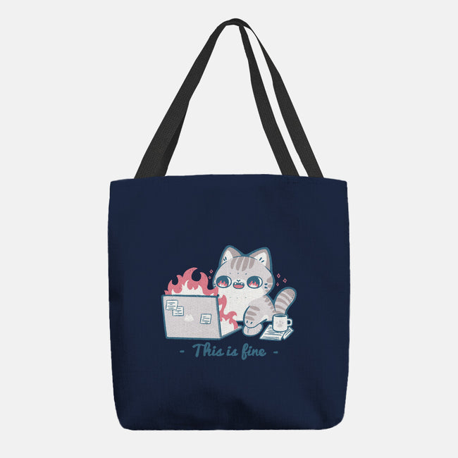 This Is Fine Cat Working-None-Basic Tote-Bag-xMorfina