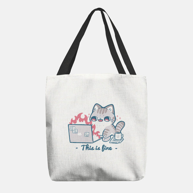 This Is Fine Cat Working-None-Basic Tote-Bag-xMorfina