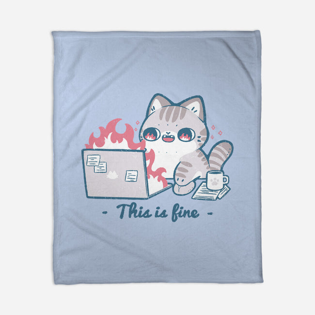 This Is Fine Cat Working-None-Fleece-Blanket-xMorfina
