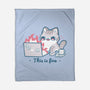 This Is Fine Cat Working-None-Fleece-Blanket-xMorfina