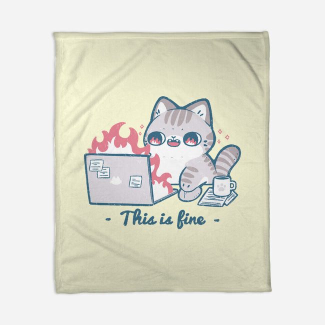 This Is Fine Cat Working-None-Fleece-Blanket-xMorfina