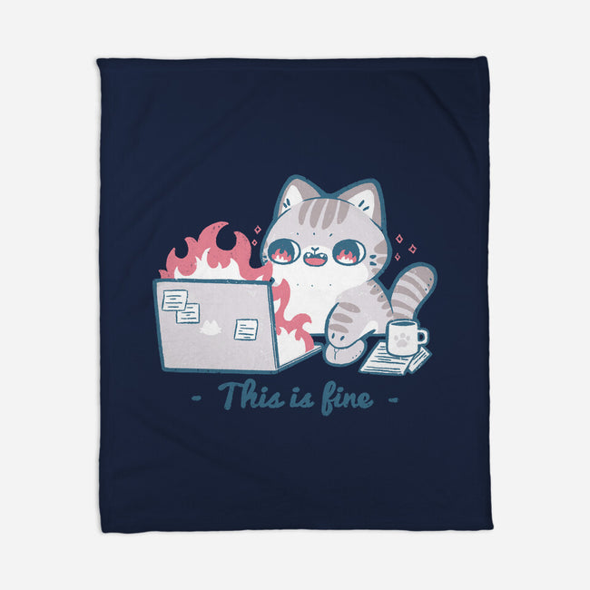 This Is Fine Cat Working-None-Fleece-Blanket-xMorfina