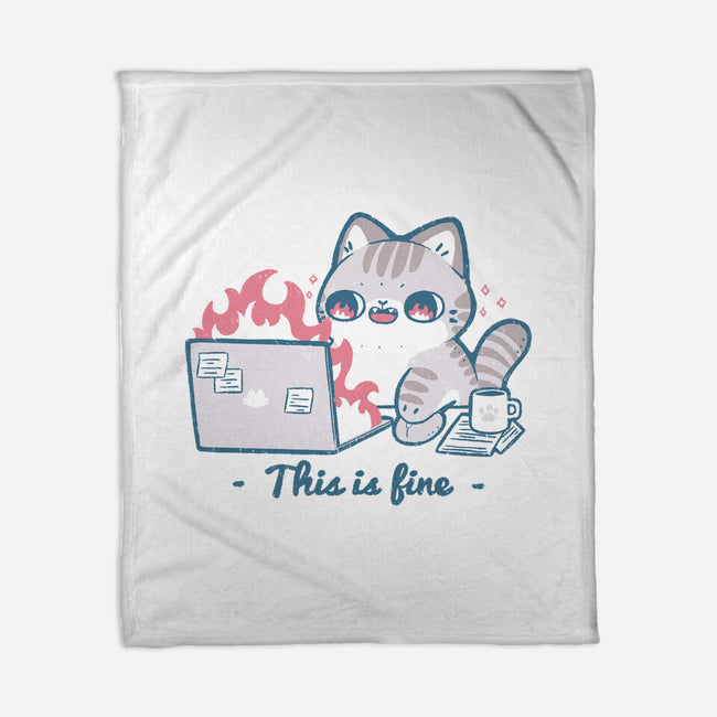 This Is Fine Cat Working-None-Fleece-Blanket-xMorfina