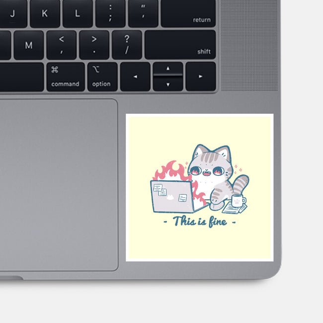 This Is Fine Cat Working-None-Glossy-Sticker-xMorfina