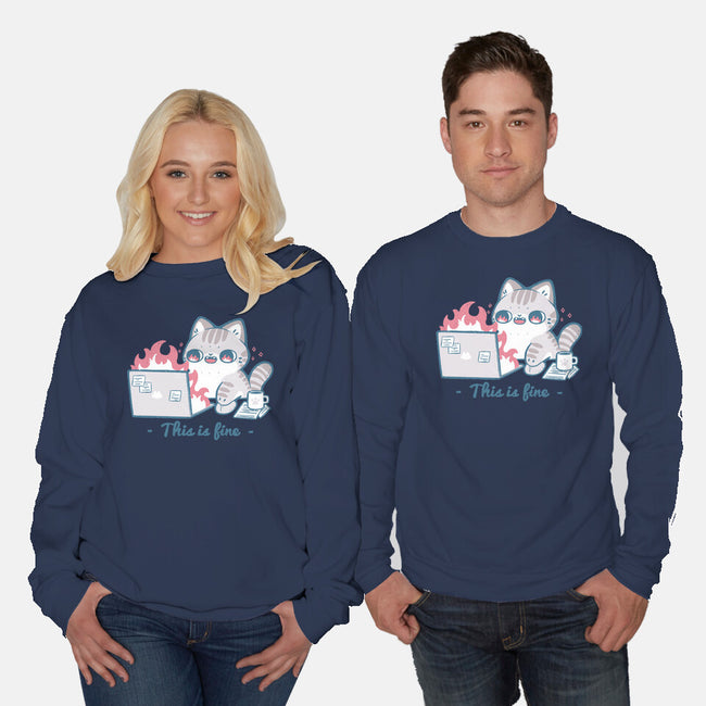 This Is Fine Cat Working-Unisex-Crew Neck-Sweatshirt-xMorfina