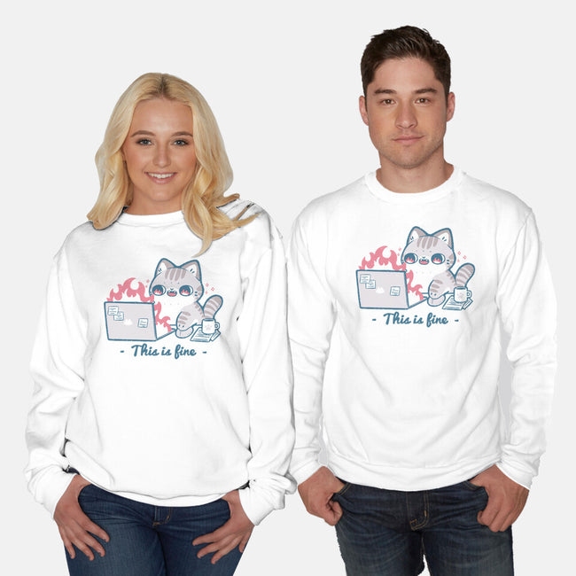 This Is Fine Cat Working-Unisex-Crew Neck-Sweatshirt-xMorfina