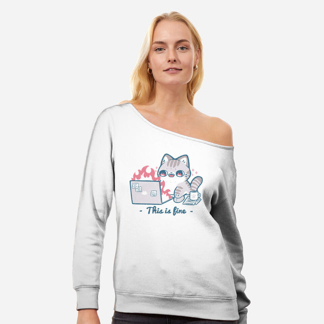 This Is Fine Cat Working-Womens-Off Shoulder-Sweatshirt-xMorfina