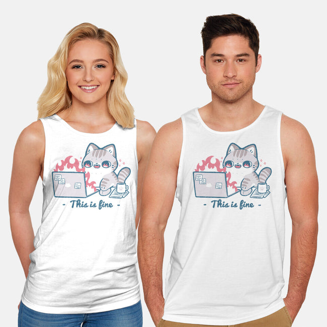 This Is Fine Cat Working-Unisex-Basic-Tank-xMorfina