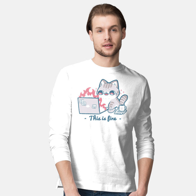 This Is Fine Cat Working-Mens-Long Sleeved-Tee-xMorfina