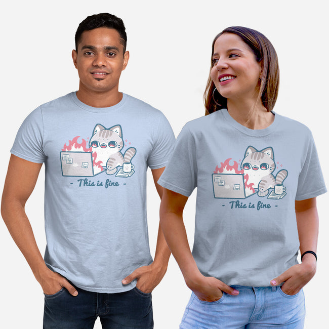 This Is Fine Cat Working-Unisex-Basic-Tee-xMorfina