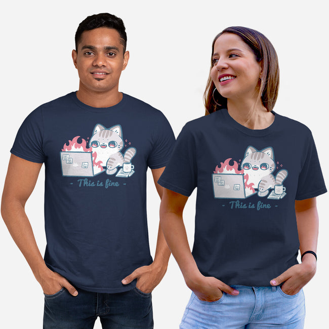 This Is Fine Cat Working-Unisex-Basic-Tee-xMorfina