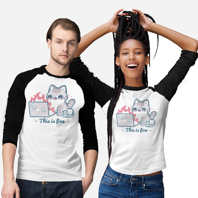 This Is Fine Cat Working-Unisex-Baseball-Tee-xMorfina