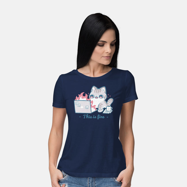 This Is Fine Cat Working-Womens-Basic-Tee-xMorfina