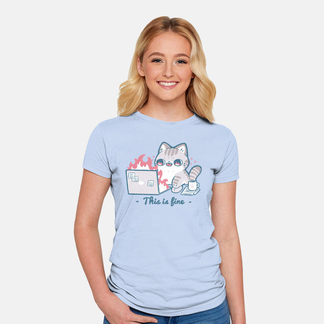 This Is Fine Cat Working-Womens-Fitted-Tee-xMorfina