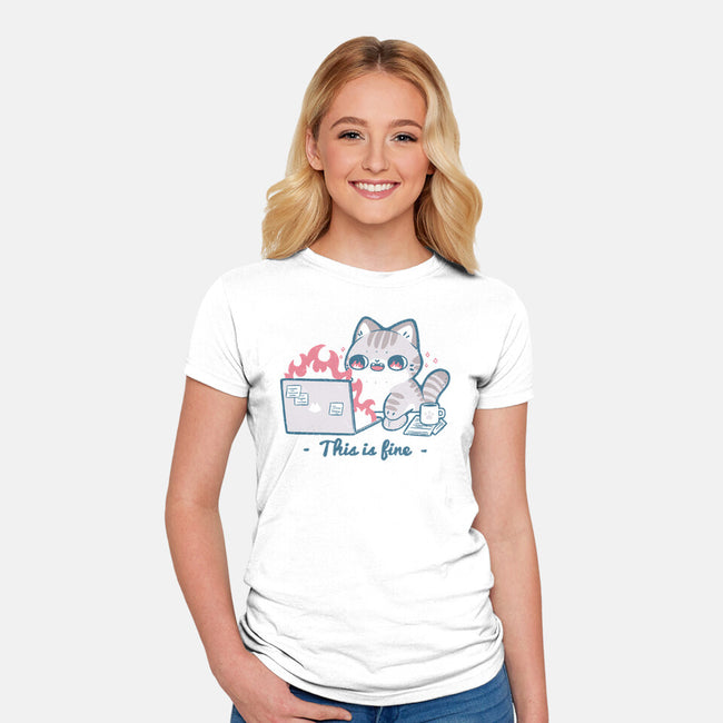 This Is Fine Cat Working-Womens-Fitted-Tee-xMorfina