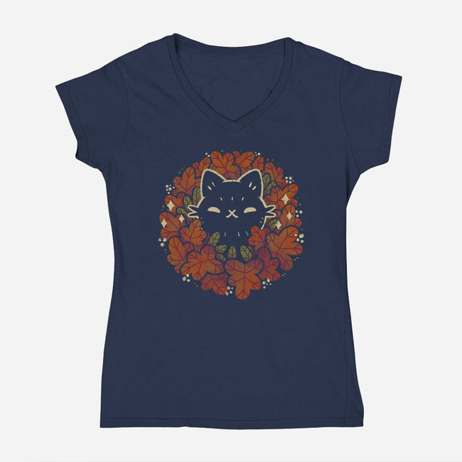 Autumn Leaves Wreath-Womens-V-Neck-Tee-xMorfina