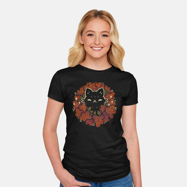 Autumn Leaves Wreath-Womens-Fitted-Tee-xMorfina