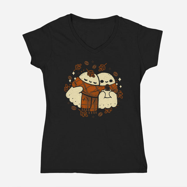 Autumn Vibes Cute Ghosts-Womens-V-Neck-Tee-xMorfina