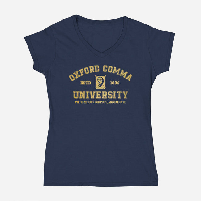 Oxford Comma University-Womens-V-Neck-Tee-kg07