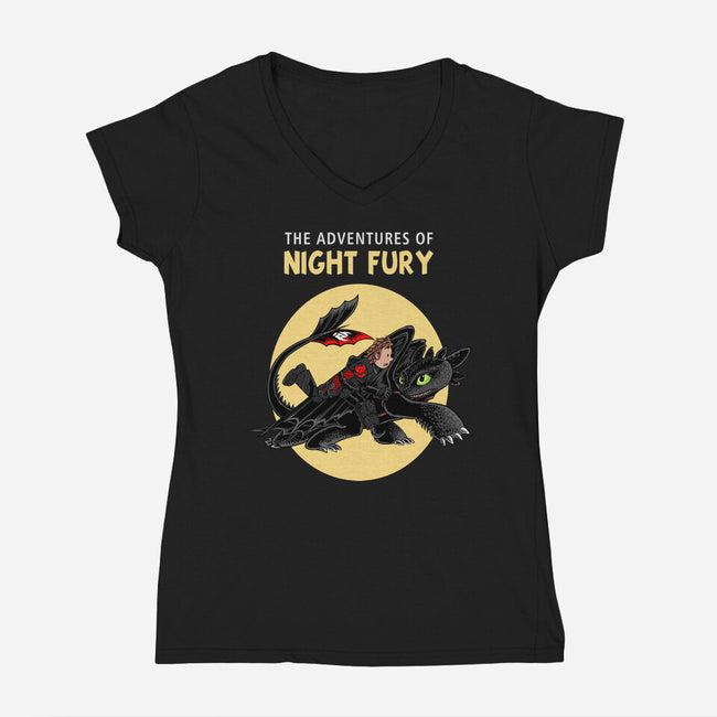 The Adventures Of Night Fury-Womens-V-Neck-Tee-joerawks