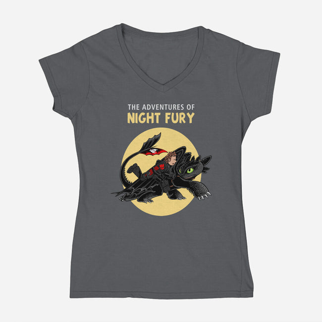 The Adventures Of Night Fury-Womens-V-Neck-Tee-joerawks