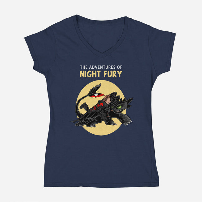The Adventures Of Night Fury-Womens-V-Neck-Tee-joerawks