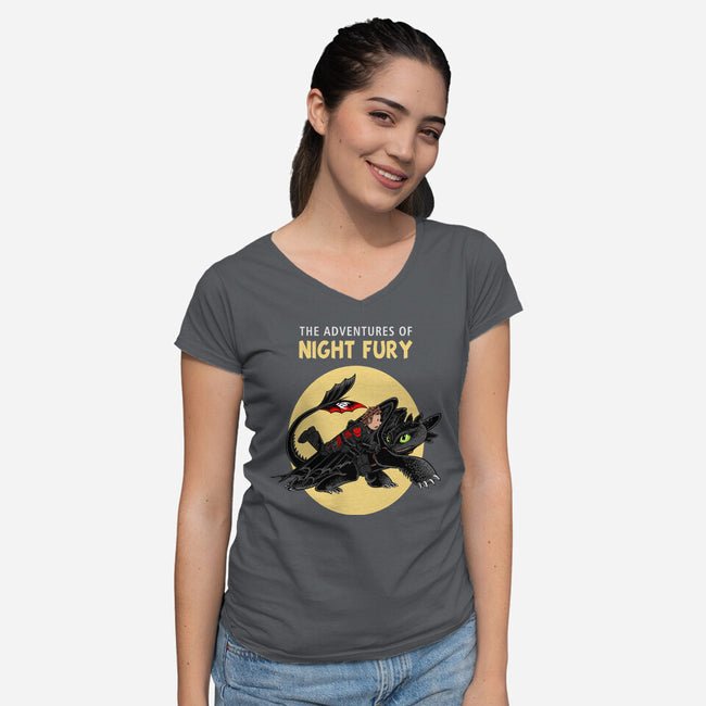 The Adventures Of Night Fury-Womens-V-Neck-Tee-joerawks
