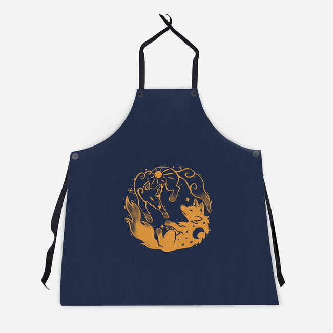 Sun And Moon Golden Wolves-Unisex-Kitchen-Apron-TechraNova
