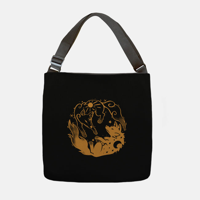 Sun And Moon Golden Wolves-None-Adjustable Tote-Bag-TechraNova