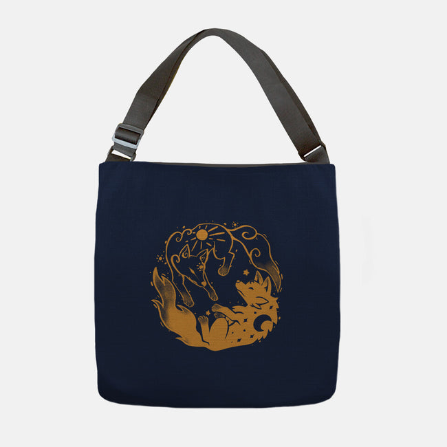 Sun And Moon Golden Wolves-None-Adjustable Tote-Bag-TechraNova