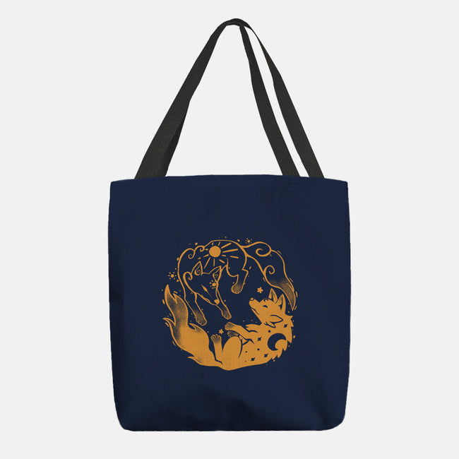 Sun And Moon Golden Wolves-None-Basic Tote-Bag-TechraNova