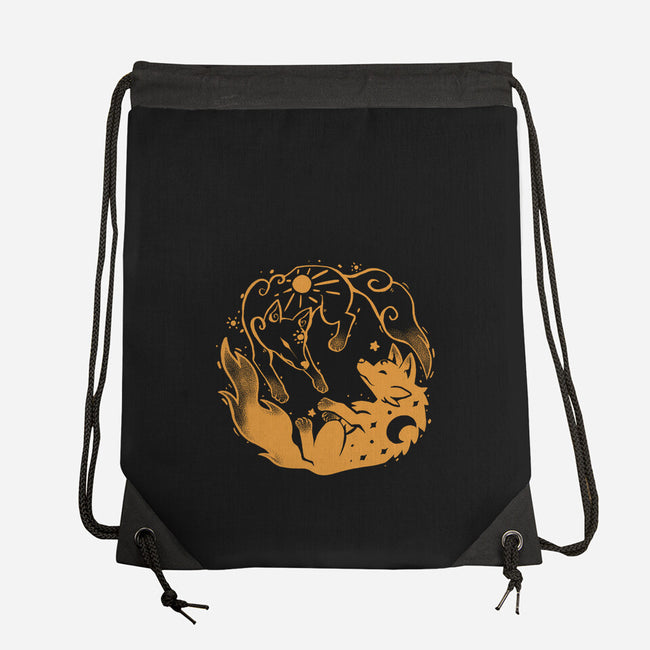 Sun And Moon Golden Wolves-None-Drawstring-Bag-TechraNova