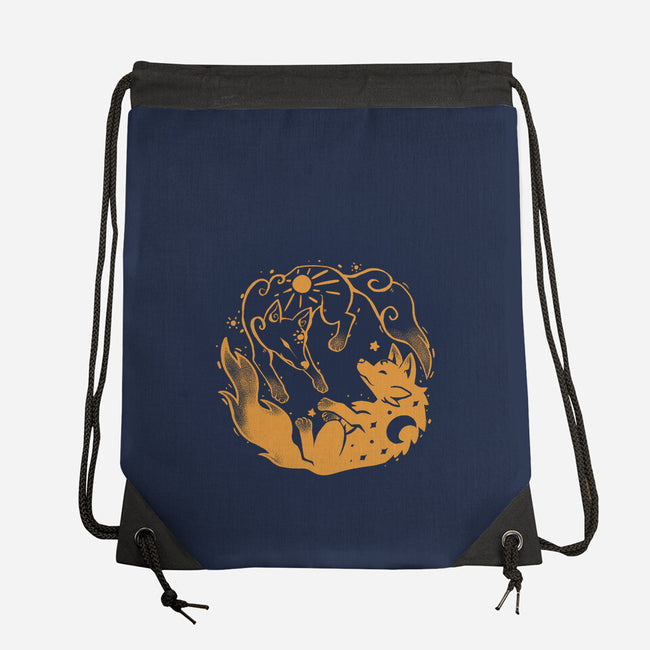 Sun And Moon Golden Wolves-None-Drawstring-Bag-TechraNova