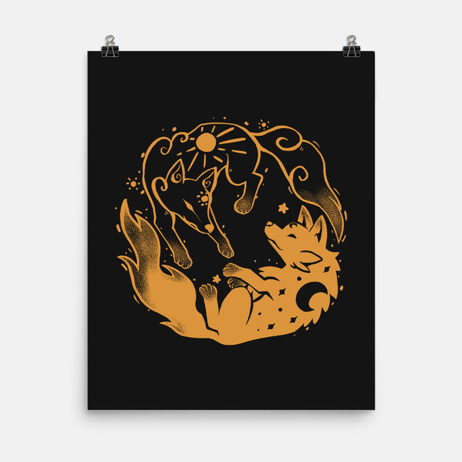 Sun And Moon Golden Wolves-None-Matte-Poster-TechraNova