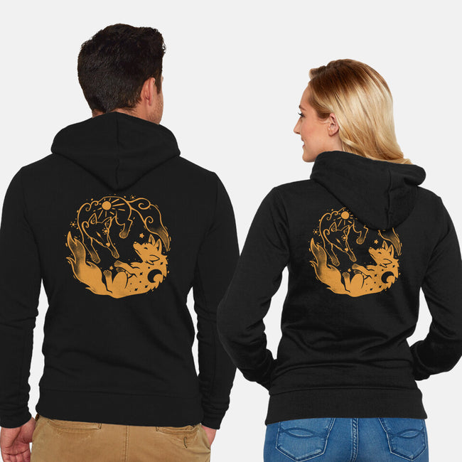Sun And Moon Golden Wolves-Unisex-Zip-Up-Sweatshirt-TechraNova