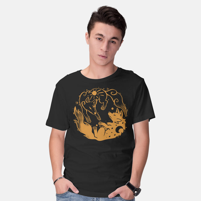 Sun And Moon Golden Wolves-Mens-Basic-Tee-TechraNova