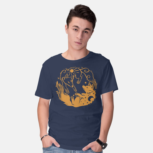 Sun And Moon Golden Wolves-Mens-Basic-Tee-TechraNova
