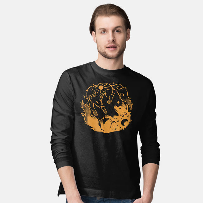 Sun And Moon Golden Wolves-Mens-Long Sleeved-Tee-TechraNova