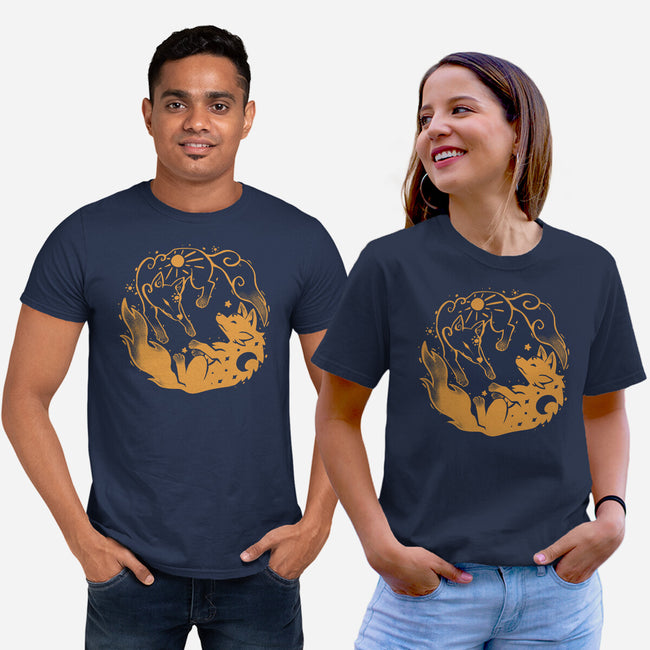 Sun And Moon Golden Wolves-Unisex-Basic-Tee-TechraNova