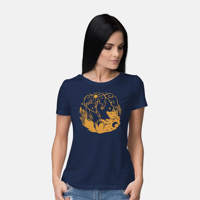 Sun And Moon Golden Wolves-Womens-Basic-Tee-TechraNova