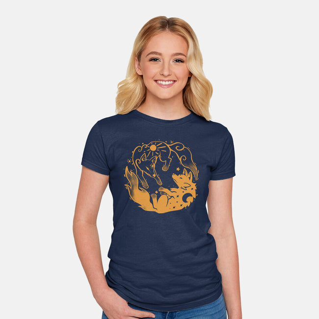 Sun And Moon Golden Wolves-Womens-Fitted-Tee-TechraNova