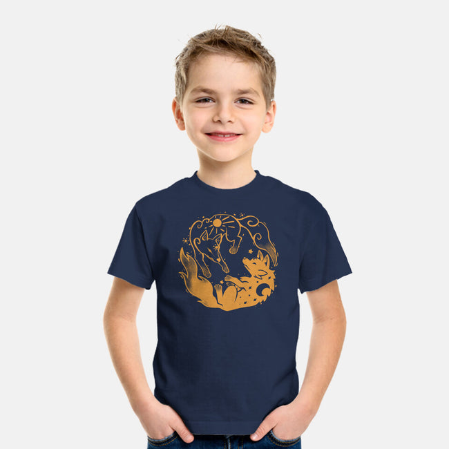 Sun And Moon Golden Wolves-Youth-Basic-Tee-TechraNova