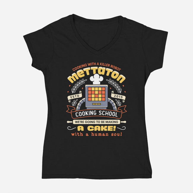 Mettaton Cooking School Crest-Womens-V-Neck-Tee-LAGELANTEE