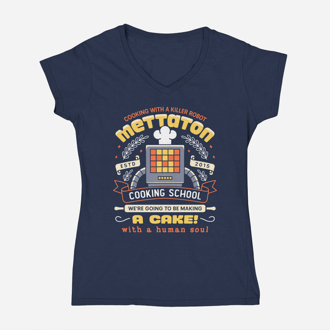 Mettaton Cooking School Crest-Womens-V-Neck-Tee-LAGELANTEE