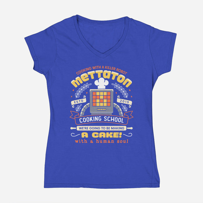 Mettaton Cooking School Crest-Womens-V-Neck-Tee-LAGELANTEE