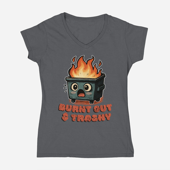 Burnt Out And Trashy-Womens-V-Neck-Tee-Lorets