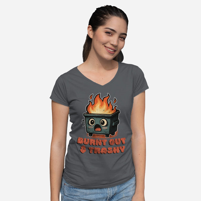 Burnt Out And Trashy-Womens-V-Neck-Tee-Lorets